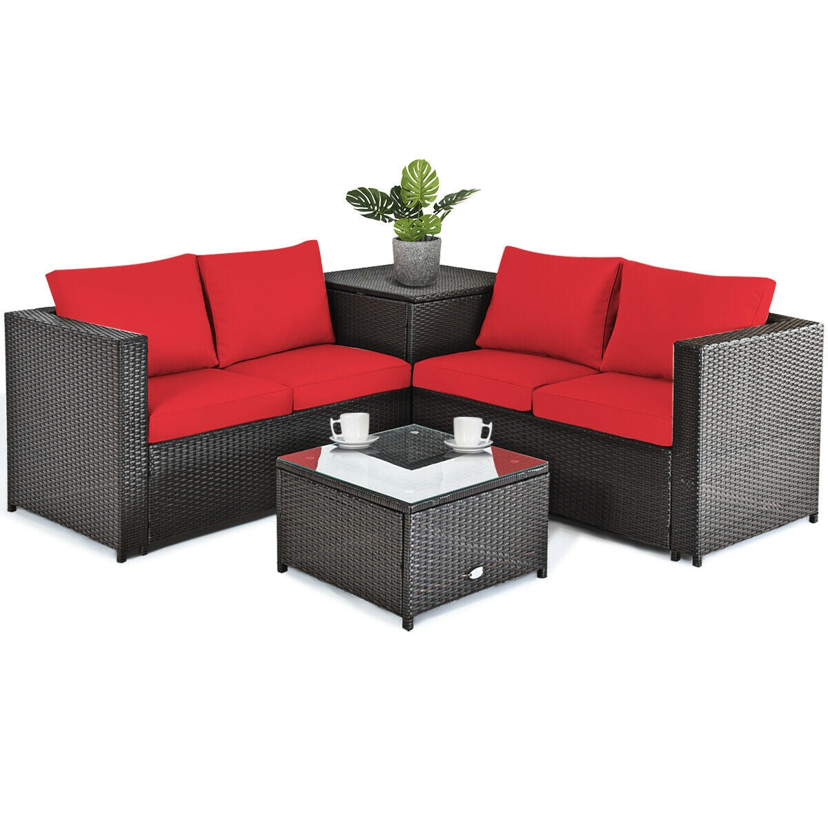4-Piece Outdoor Rattan Patio Furniture Set with Modular Sectional