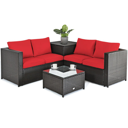 4-Piece Outdoor Rattan Patio Furniture Set with Modular Sectional