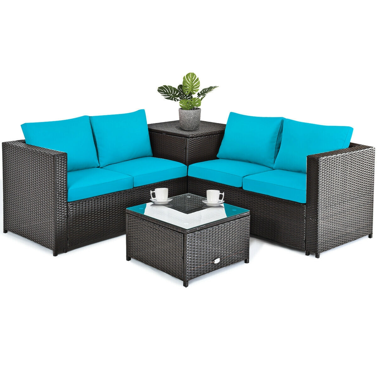 4-Piece Outdoor Rattan Patio Furniture Set with Modular Sectional
