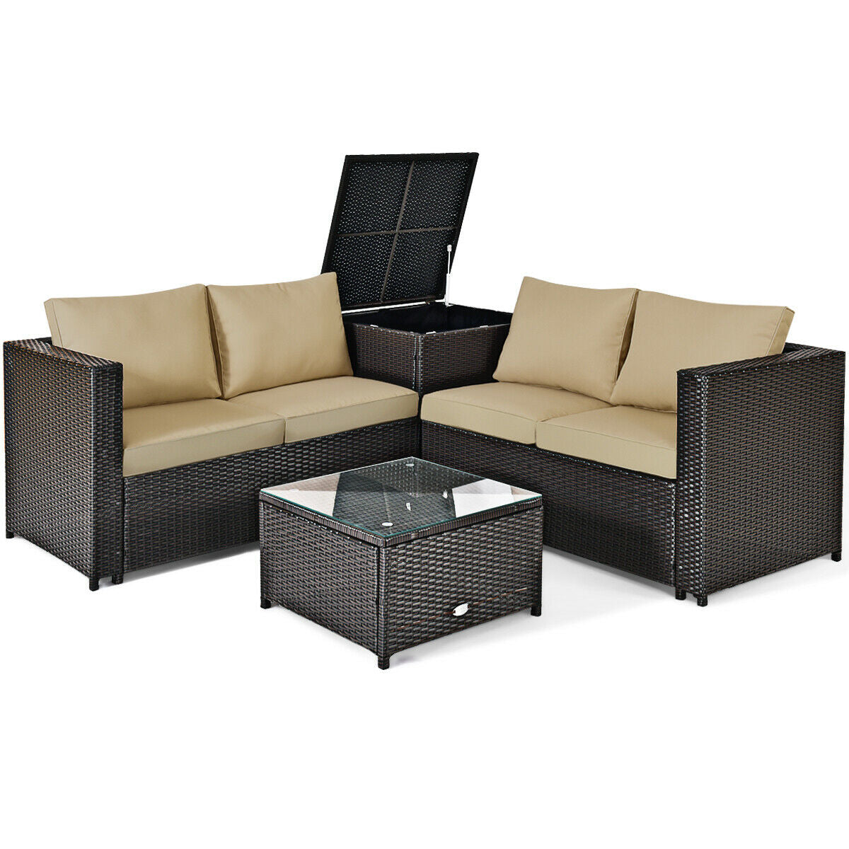 4-Piece Outdoor Rattan Patio Furniture Set with Modular Sectional