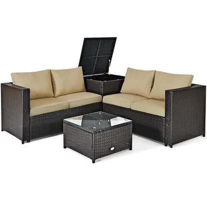 4-Piece Outdoor Rattan Patio Furniture Set with Modular Sectional