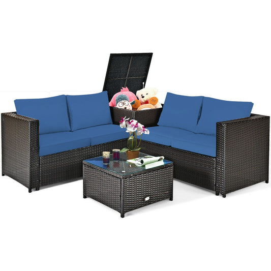 4-Piece Outdoor Rattan Patio Furniture Set with Modular Sectional