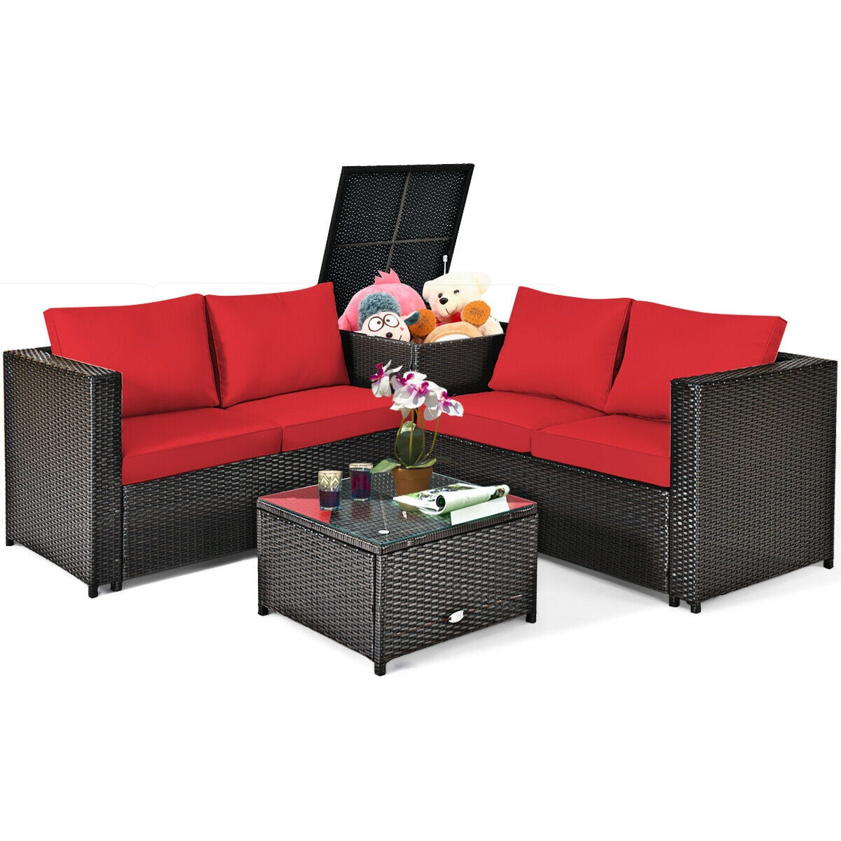 4-Piece Outdoor Rattan Patio Furniture Set with Modular Sectional