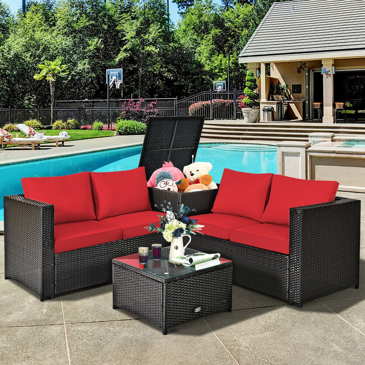 4-Piece Outdoor Rattan Patio Furniture Set with Modular Sectional