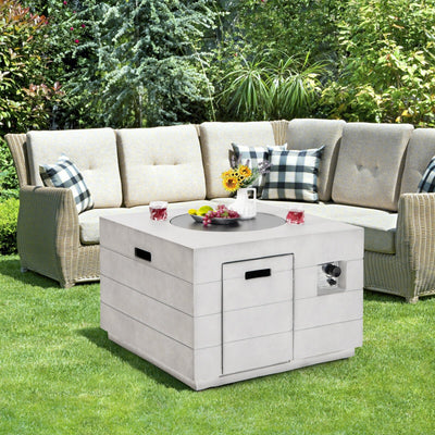 34 Inch Square Concrete-Look Propane Fire Pit Table, 50,000 BTU