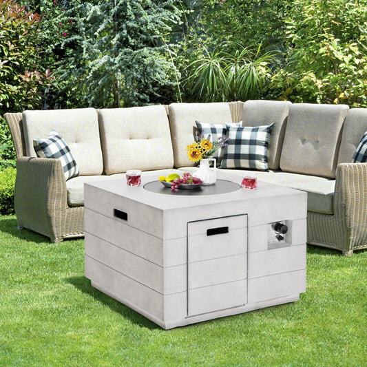 34 Inch Square Concrete-Look Propane Fire Pit Table, 50,000 BTU