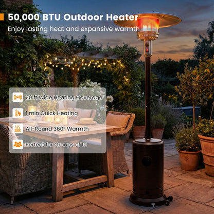 50,000 BTU Gas Patio Heater with Wheels and Ground Stakes