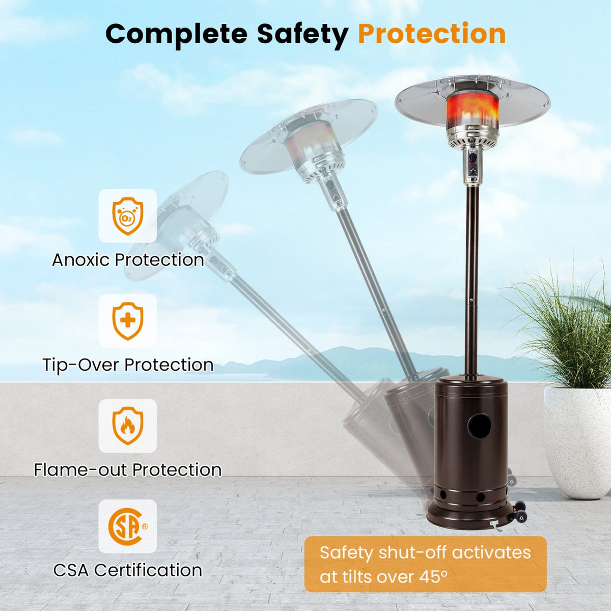 50,000 BTU Gas Patio Heater with Wheels and Ground Stakes
