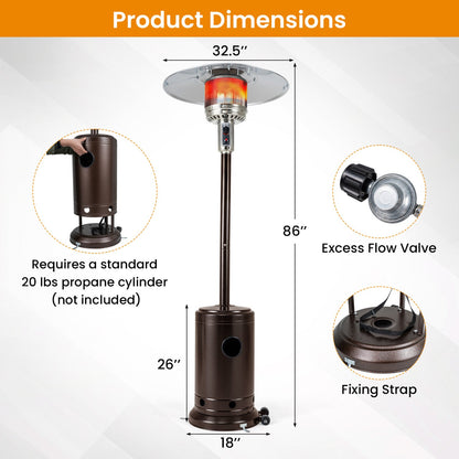 50,000 BTU Gas Patio Heater with Wheels and Ground Stakes