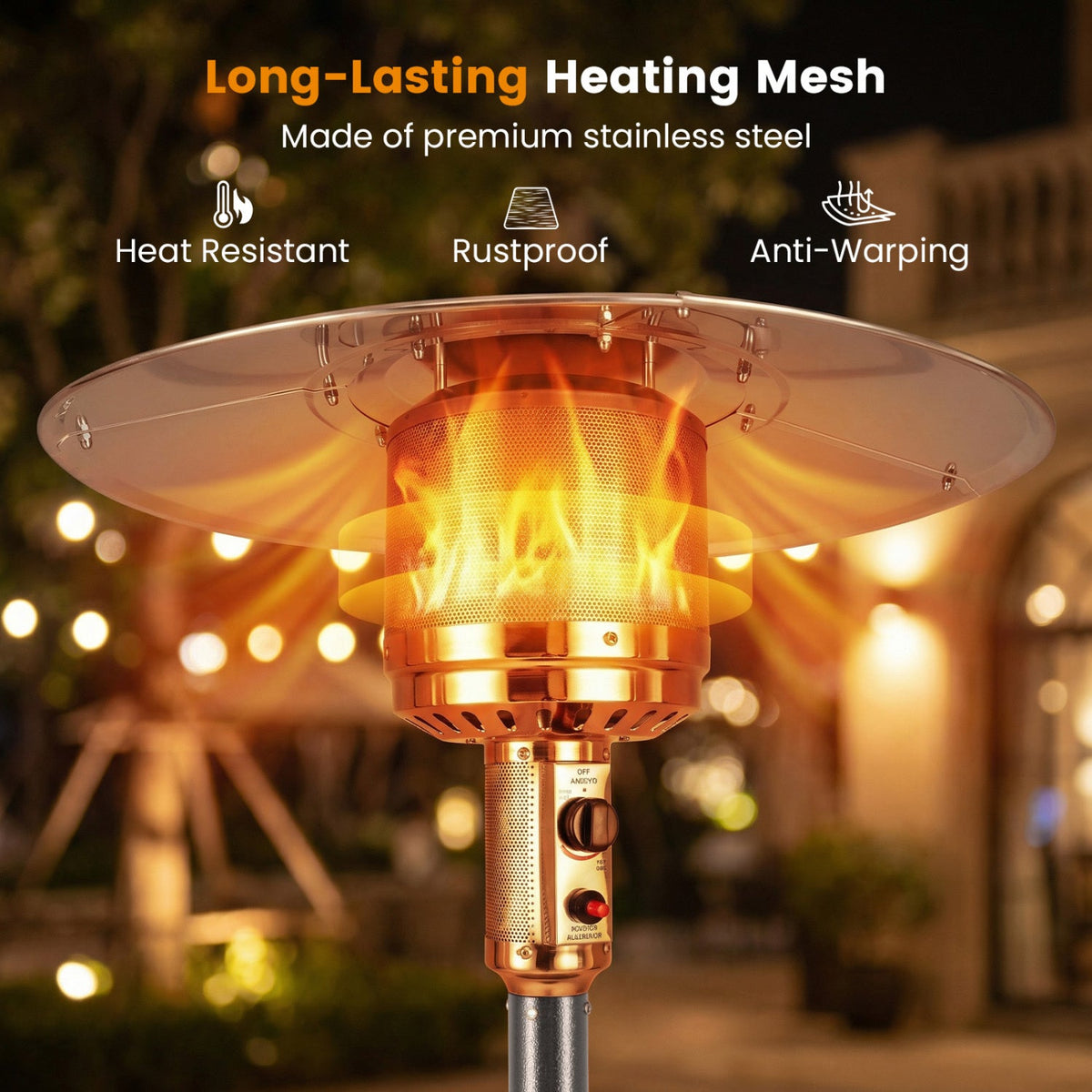 50,000 BTU Gas Patio Heater with Wheels and Ground Stakes