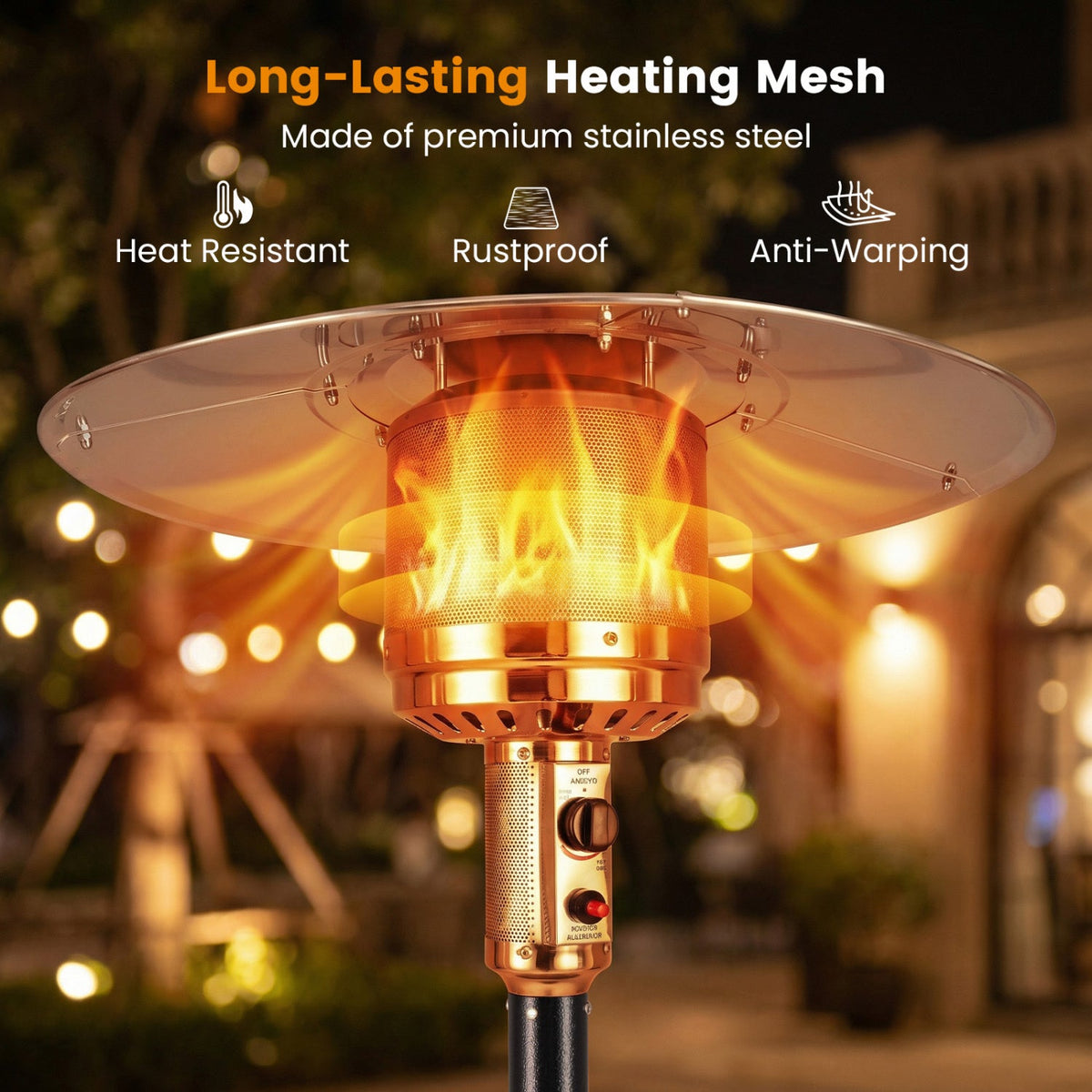 50,000 BTU Gas Patio Heater with Wheels and Ground Stakes