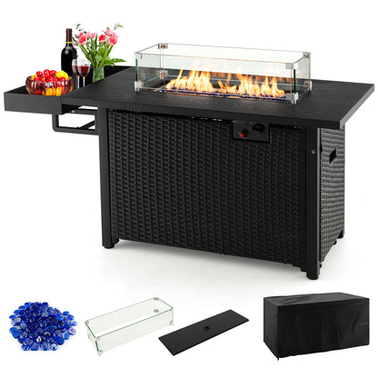 52 Inch Outdoor Wicker Propane Fire Pit Table with Cover, 50,000 BTU