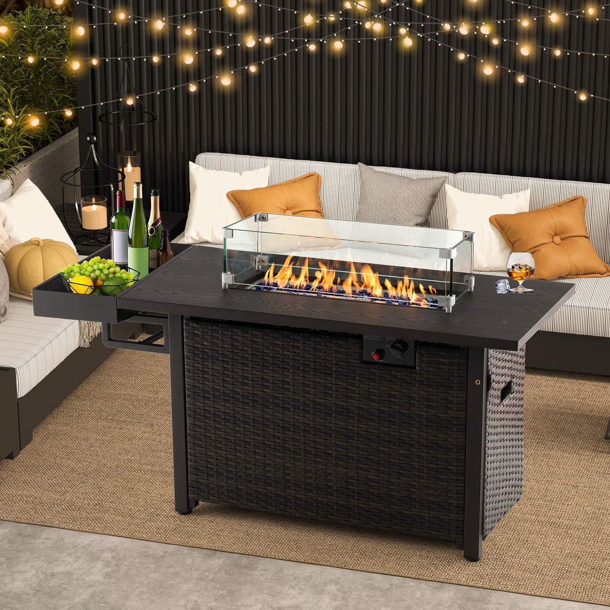 52 Inch Outdoor Wicker Propane Fire Pit Table with Cover, 50,000 BTU
