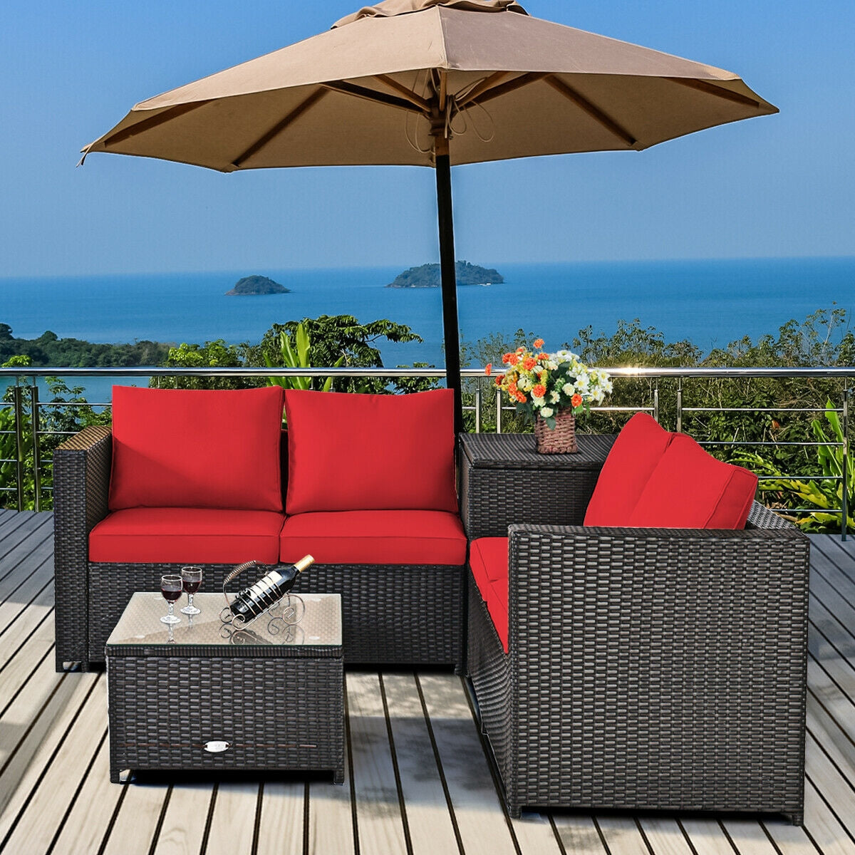 4-Piece Outdoor Rattan Patio Furniture Set with Modular Sectional