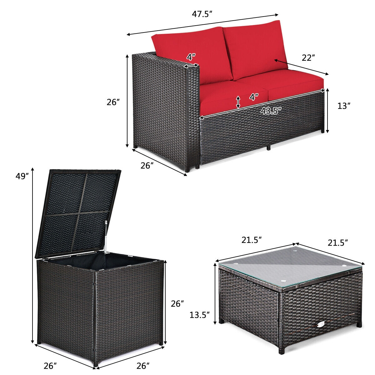 4-Piece Outdoor Rattan Patio Furniture Set with Modular Sectional