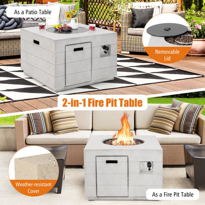 34 Inch Square Concrete-Look Propane Fire Pit Table, 50,000 BTU