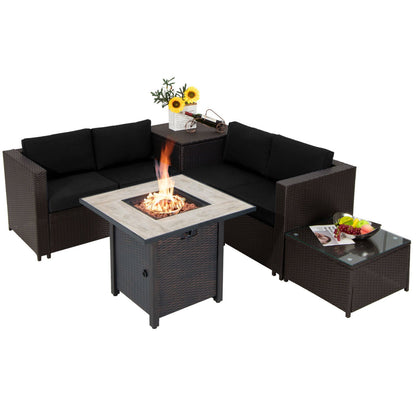 5 Piece Outdoor Propane Fire Pit Table and Loveseat Set, 50,000 BTU