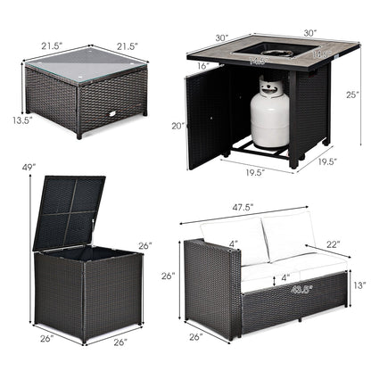 5 Piece Outdoor Propane Fire Pit Table and Loveseat Set, 50,000 BTU
