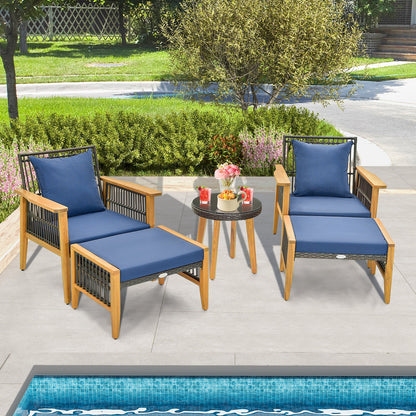 5-Piece Patio Furniture Set with Acacia Wood and Woven PE Rattan