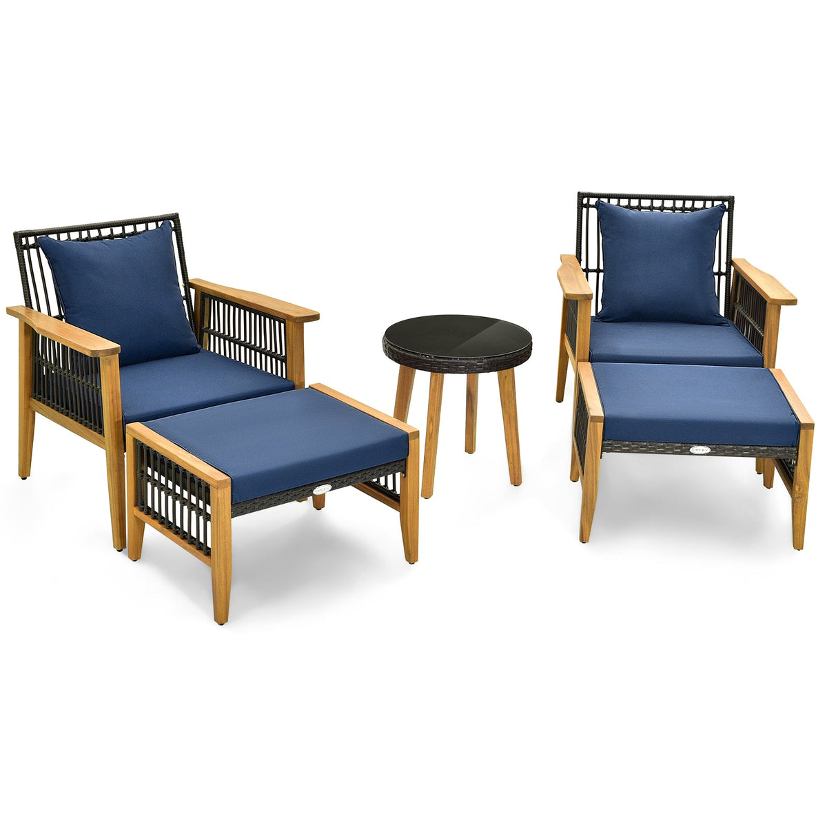 5-Piece Patio Furniture Set with Acacia Wood and Woven PE Rattan