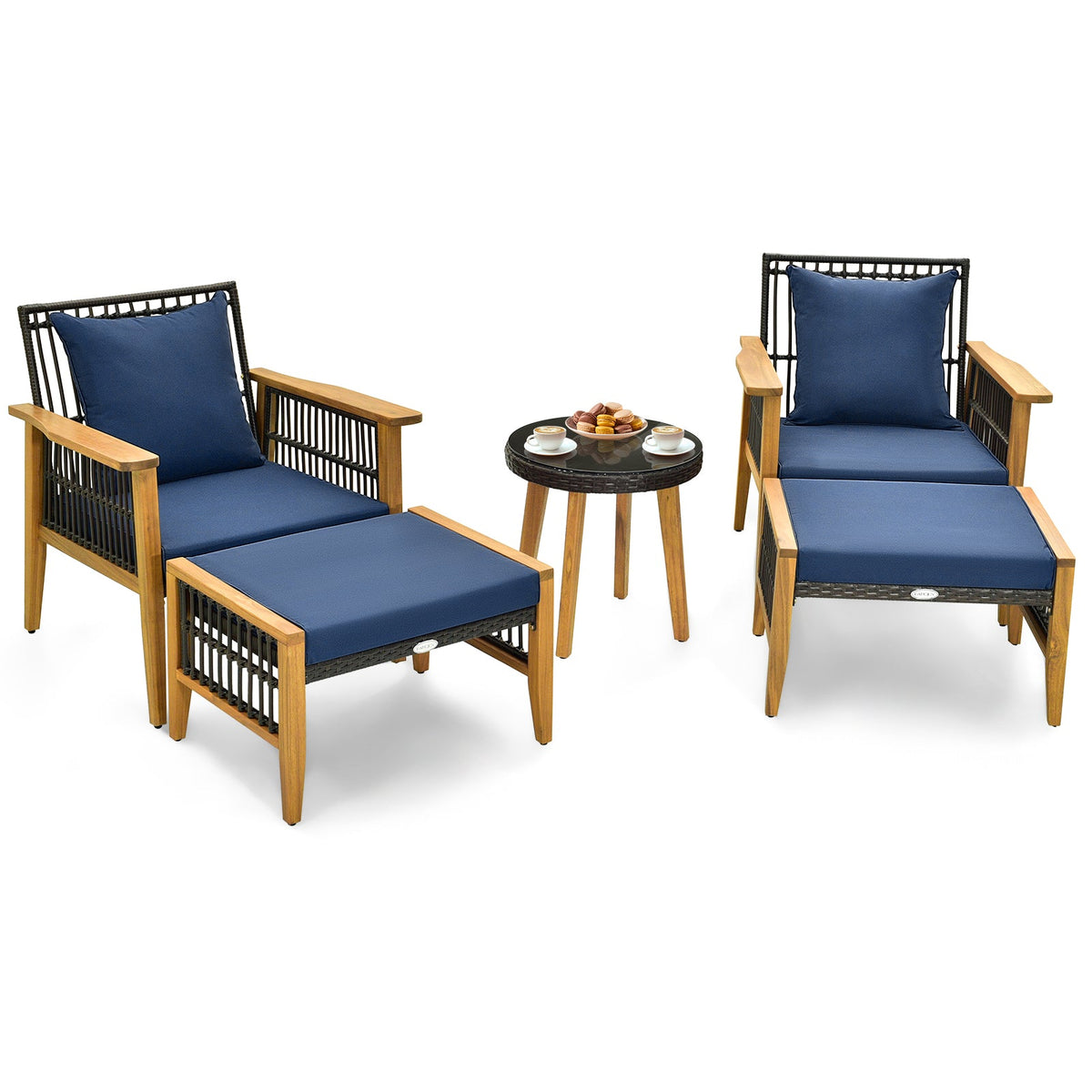 5-Piece Patio Furniture Set with Acacia Wood and Woven PE Rattan