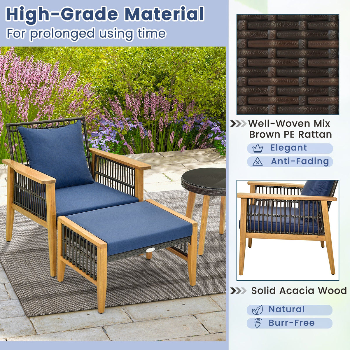 5-Piece Patio Furniture Set with Acacia Wood and Woven PE Rattan