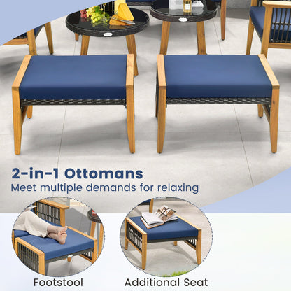 5-Piece Patio Furniture Set with Acacia Wood and Woven PE Rattan