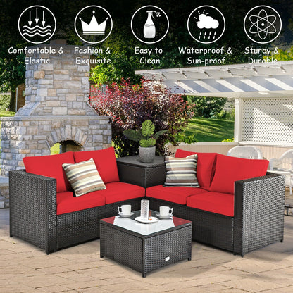 4-Piece Outdoor Rattan Patio Furniture Set with Modular Sectional