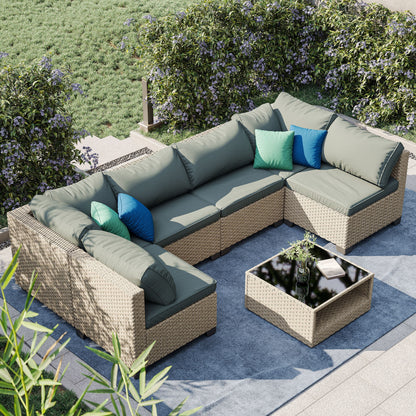 7-Piece Beige and Gray Boho Patio Sectional Set