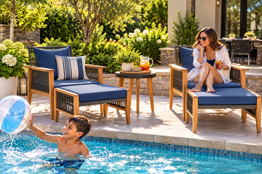 5-Piece Patio Furniture Set with Acacia Wood and Woven PE Rattan