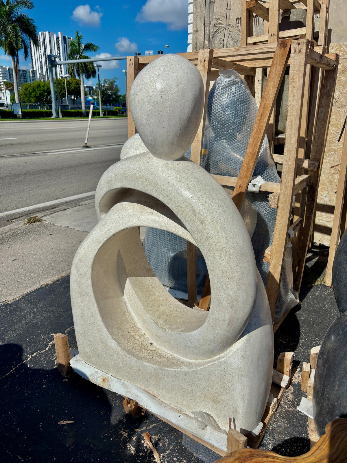 Eternal Embrace Terrazzo Statue with Matching Stand, White, Handcrafted in Indonesia