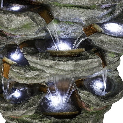 79-Inch Outdoor Rock Waterfall Fountain with 9 LED Lights