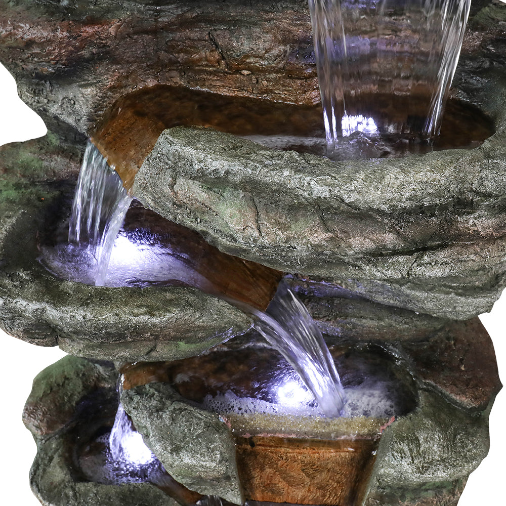 48 Inch Seven-Ledge Cascading Outdoor Fountain, Serpentine Slate-Style Column