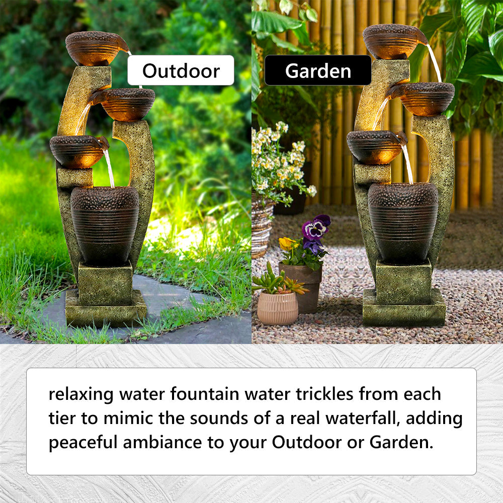 Sculptural Water Fountain, 40 Inch with LED Bowls