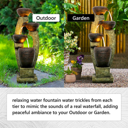 Sculptural Water Fountain, 40 Inch with LED Bowls