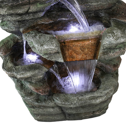 48 Inch Seven-Ledge Cascading Outdoor Fountain, Serpentine Slate-Style Column