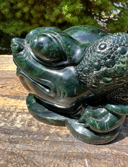 Canadian Nephrite Toad Carving, Hand Carved, 5 Inches Long