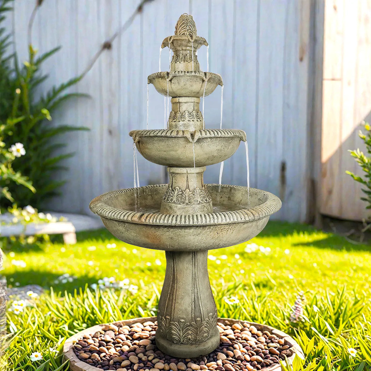Grand Estate 3-Tier Concrete Outdoor Fountain, 63 Inch