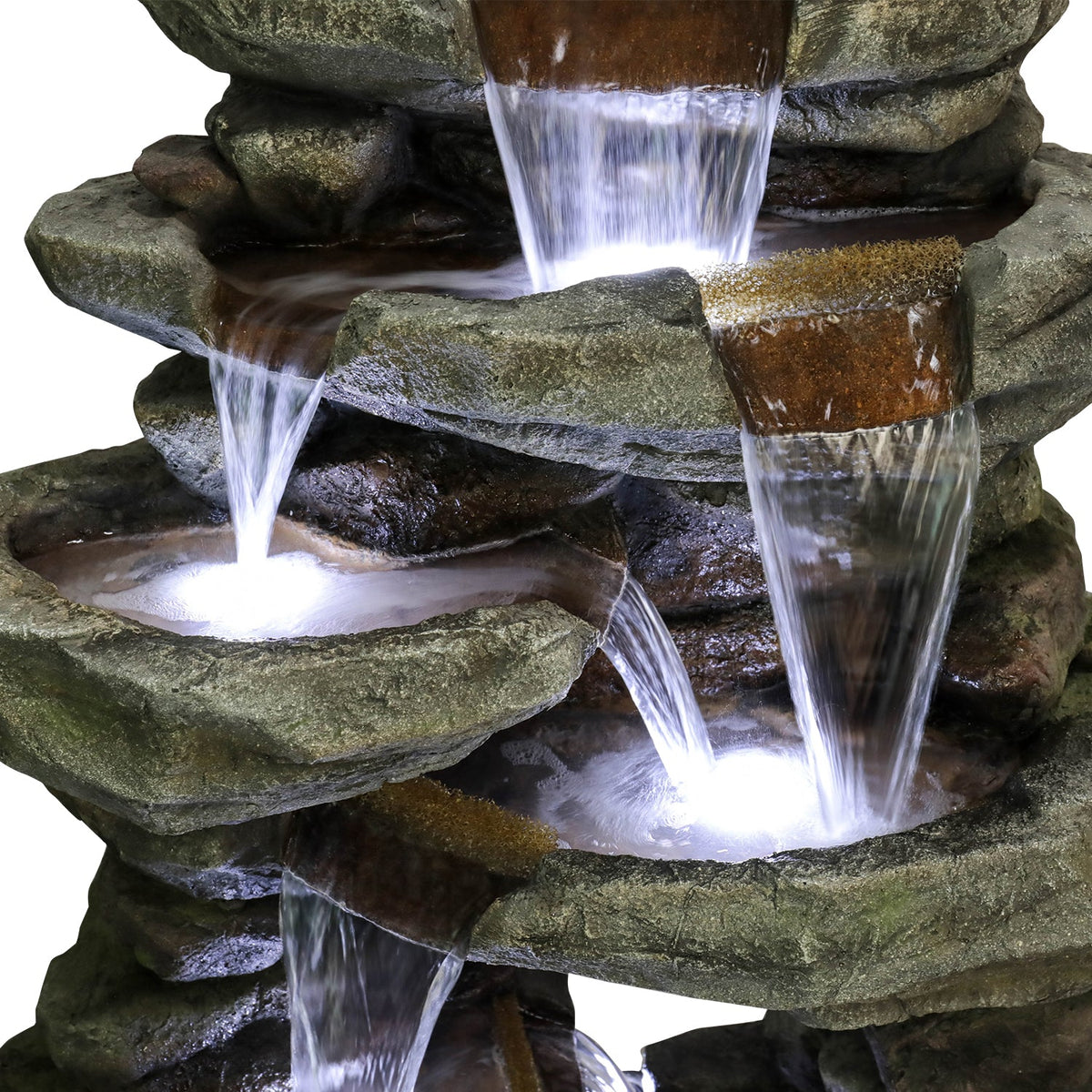 Large 60-Inch Resin Rock Waterfall Fountain with 7 Spouts and LED Lighting