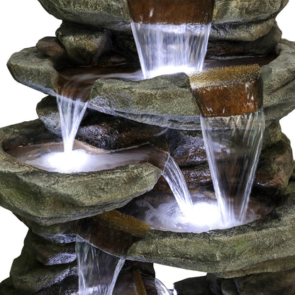 Large 60-Inch Resin Rock Waterfall Fountain with 7 Spouts and LED Lighting