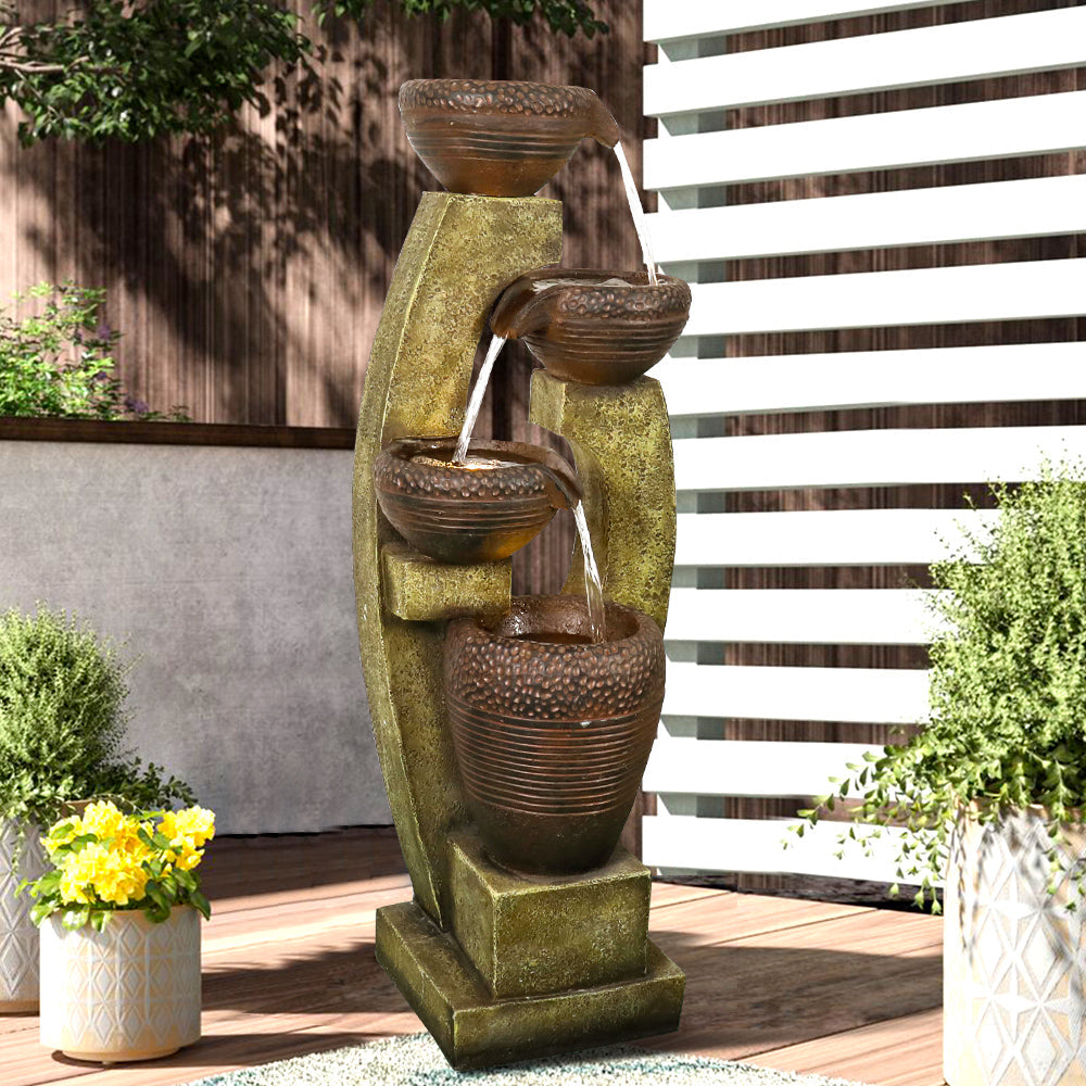 Sculptural Water Fountain, 40 Inch with LED Bowls