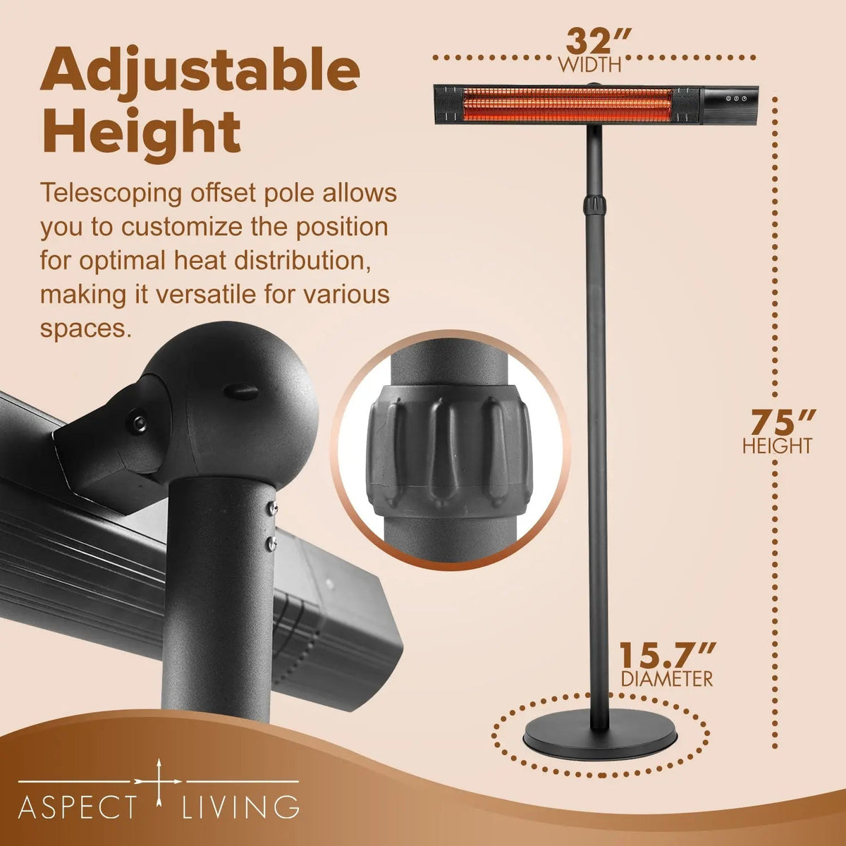Aspect Living Pole Mounted Electric Infrared Patio Heater with Remote