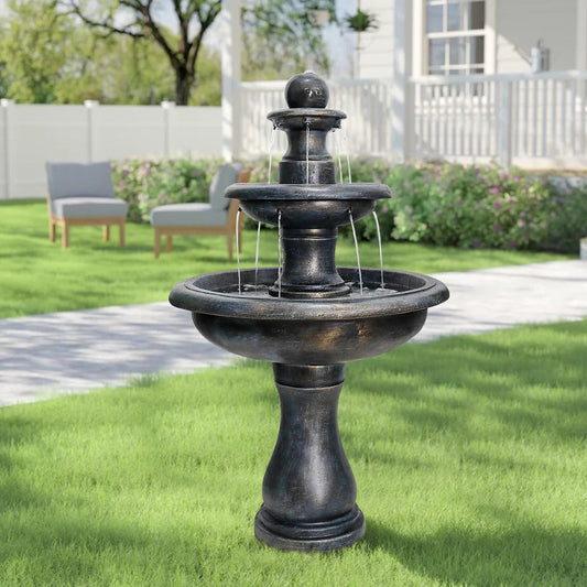 Three-Tier Antique Black Concrete Outdoor Water Fountain with Pump