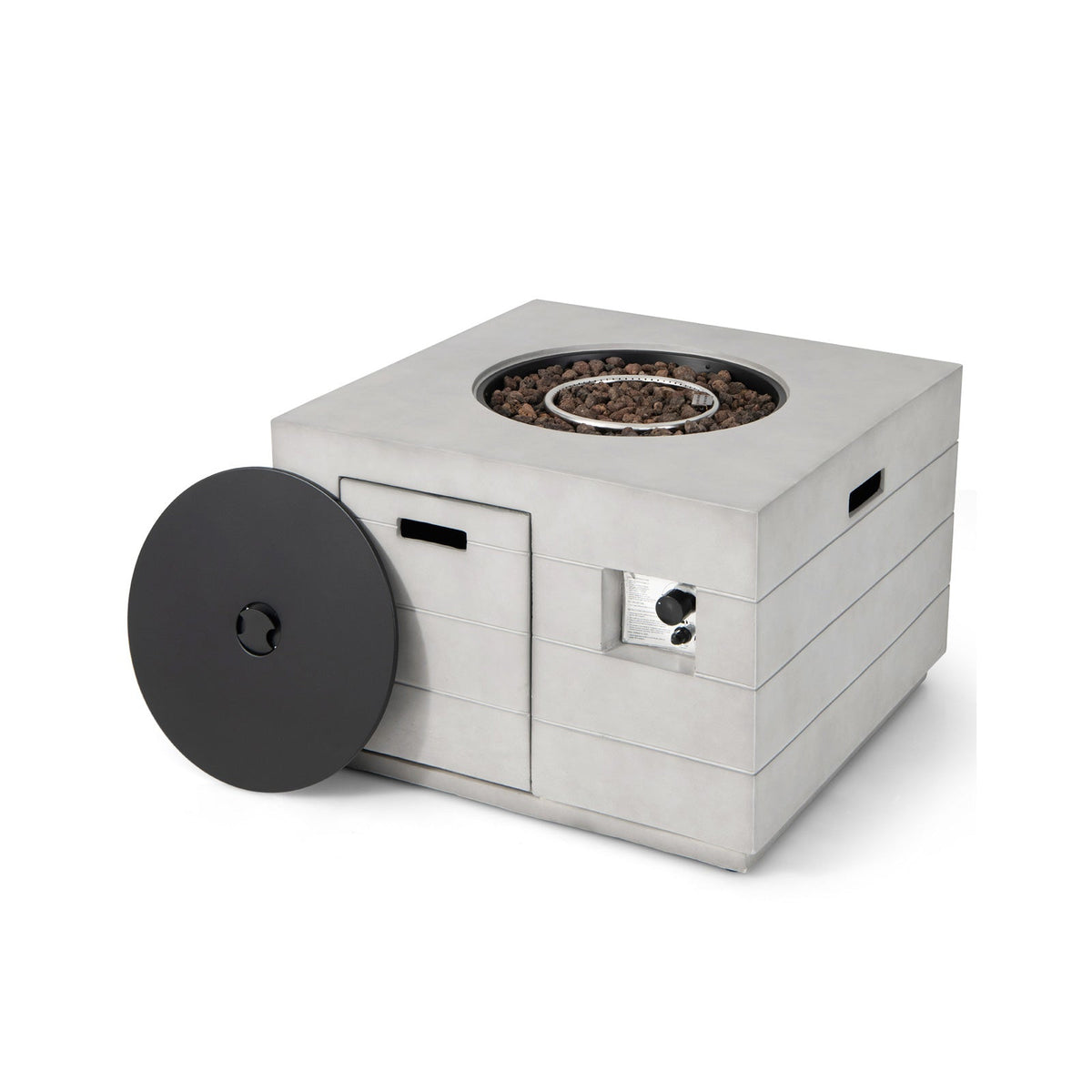 34 Inch Square Concrete-Look Propane Fire Pit Table, 50,000 BTU
